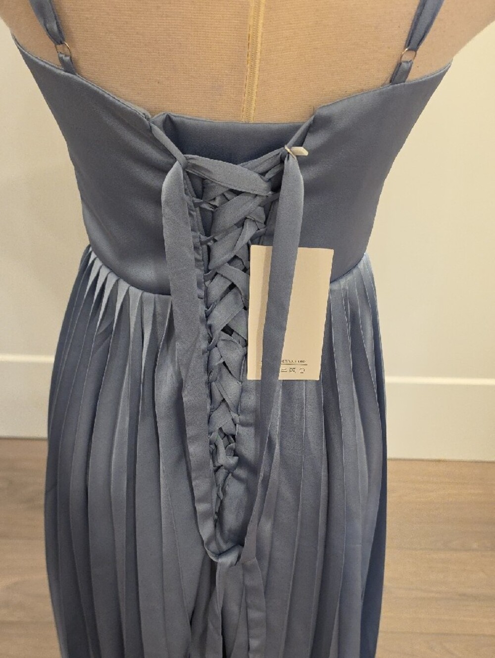 Azazie brand Dusty Blue Pleated Midi Dress with pleated bottom size 4 NWTS - Picture 6 of 9